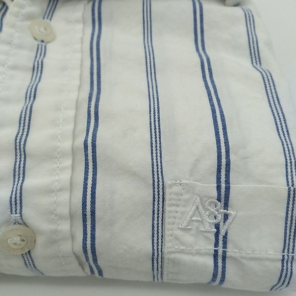 Aeropostale A87 Medium Men's White Striped Button Up Long Sleeve Shirt Cotton - Picture 7 of 8